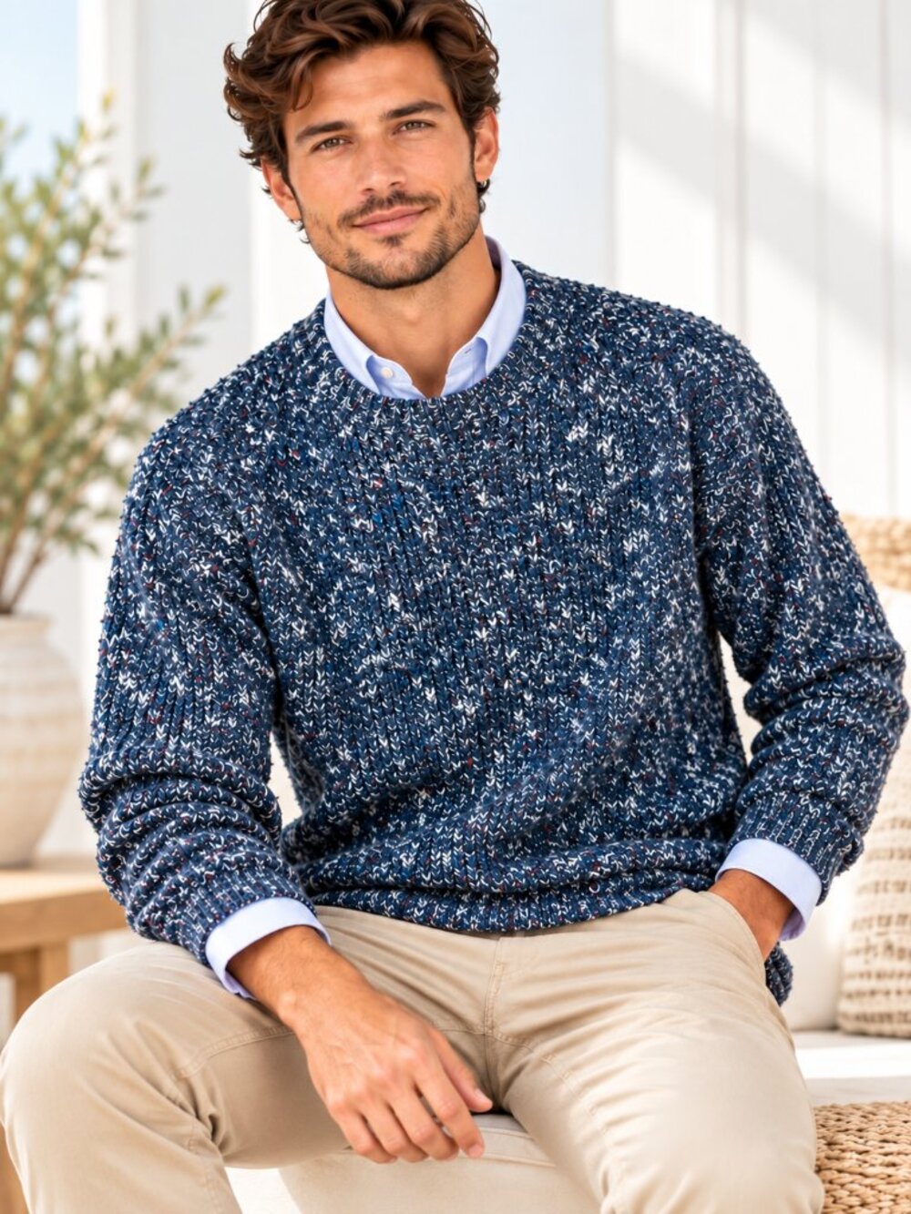 Vintage Brian MacNeil Sweater Mens L Blue Marled Wool Blend Crewneck Grandpa